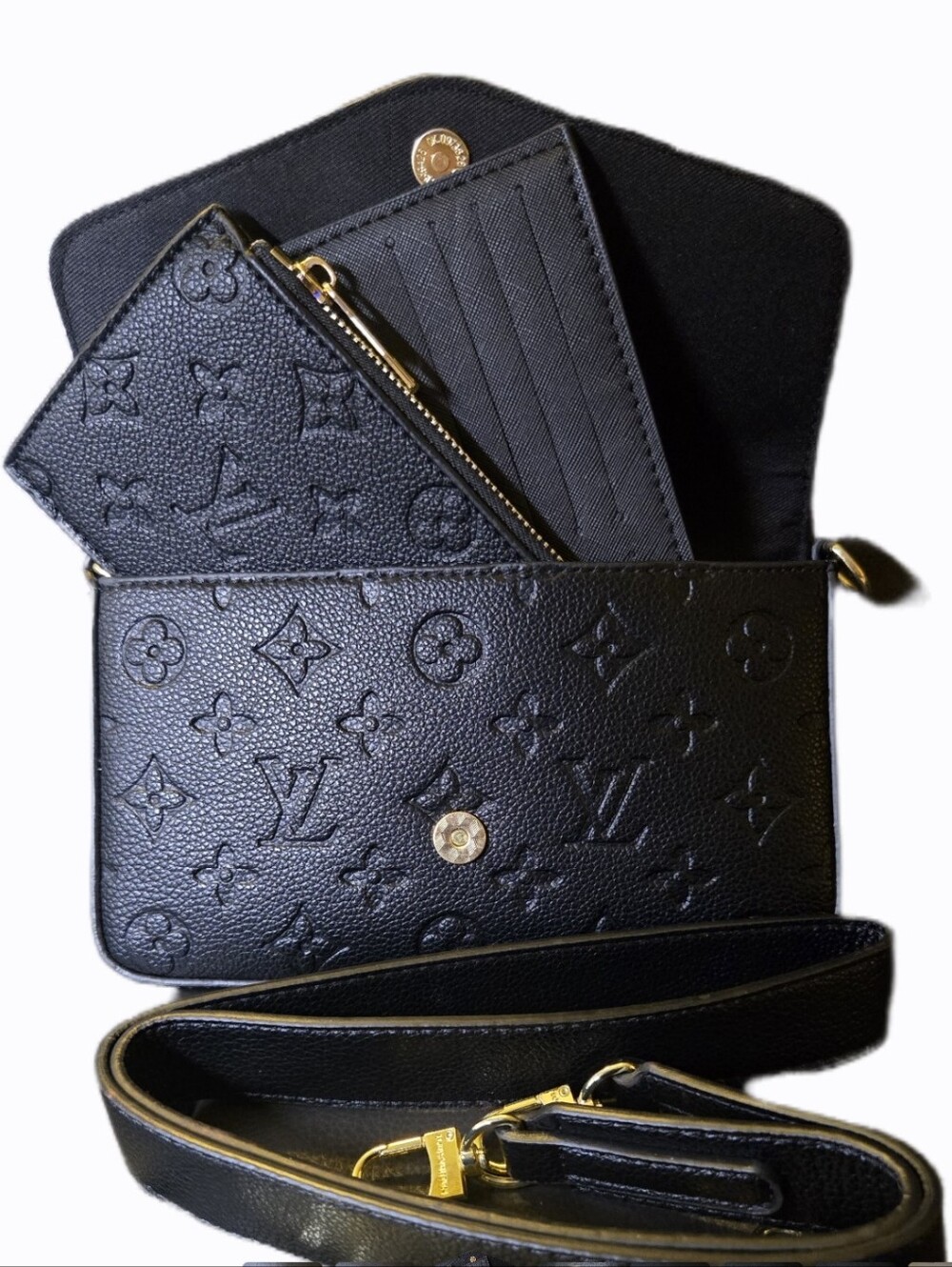 Unbranded Black Embossed Logo Crossbody Wallet